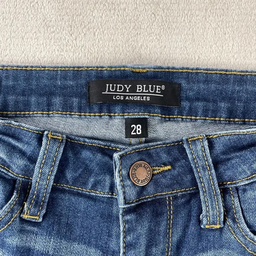 JUDY BLUE Relaxed Fit Jeans Women 28x26 Blue Whiskering Zip‎ Fly JBB2102DK - Picture 2 of 12